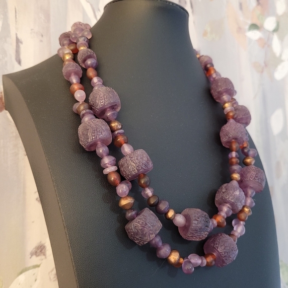 COLDWATER CREEK Ornate Etched Purple, Red, & Copper Bi-strand Beaded Necklace - Picture 4 of 14